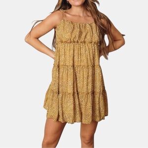 Women’s Dress Spring/Summer Mustard/Black/White 4 Tiered Spaghetti Strap Size-XL